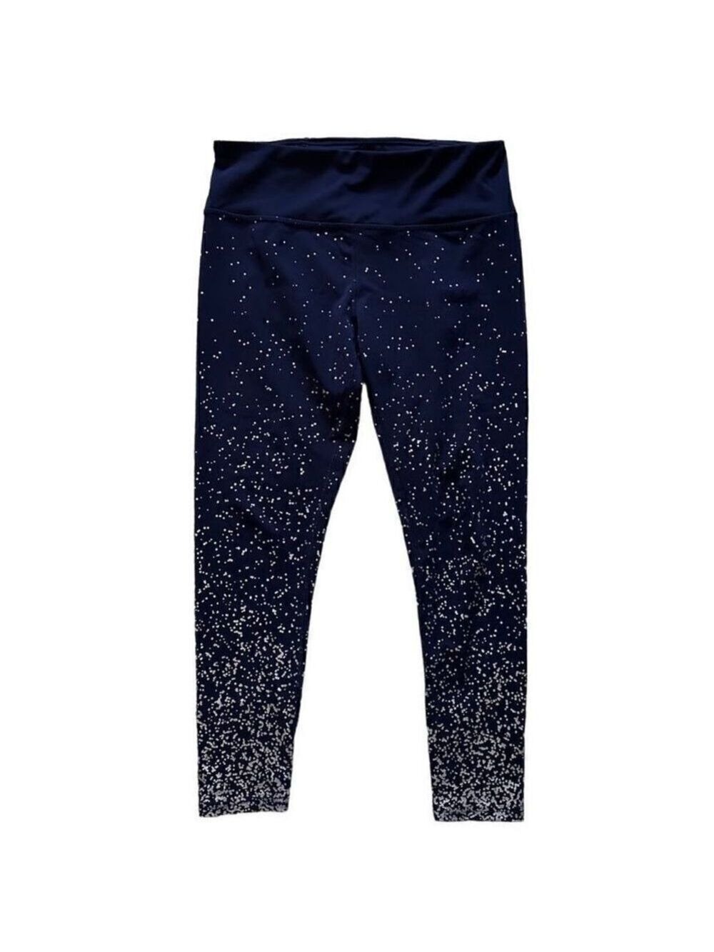 Kimberly Ombre Space Metallic High Rise Navy & Silver Polka Dot Leggings Large